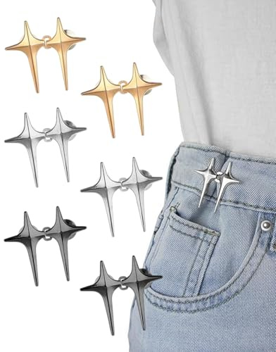 JUKOTA Lot de 6 pcs de boutons de pantalon serrés,Taille réglable,Bouton sans couture,Bouton de réduction de taille pour pantalon,Clip de taille pour femme,Pantalon en jean(argent doré Pistolet noir)