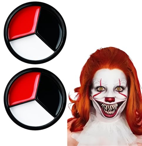 OIXYEY 2 Stücke Halloween Schminke Schwarz Weiß Rot, 3-In-1 Gesichtsfarbe, Body Paint, Schminkfarbe Wasserdicht Face Paint, Für Makeup Halloween Karneval Fasching Cosplay (A)