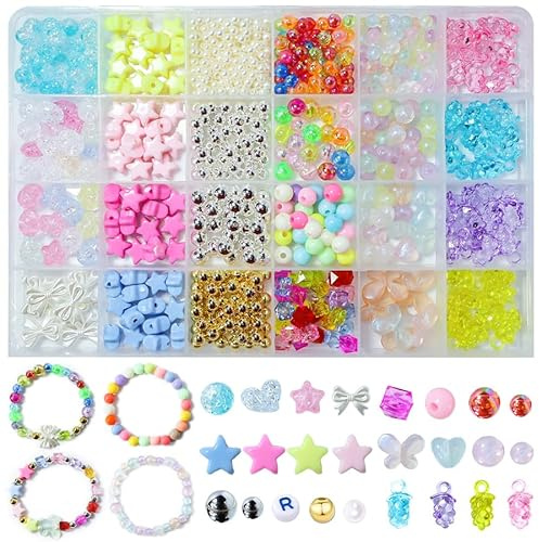 YJWZ 500 Stück Perlen Armbänder Selber Machen,48 Farben Armbänder Selber Machen Kinder,DIY Armband Meeresthema Bastelset,Perlenset ab 4 Jahre & Erwachsene Inkl Schmuckzubehör zum Auffädeln