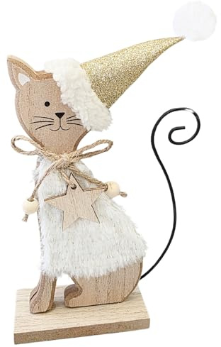 Dekofigur Weihnachtskatze: Weihnachtsfigur Holz, Holzfigur Weihnachten, Advent & Winter, Holzdeko Katze mit Mütze zum Hinstellen, Weihnachtsdeko Figur Innen, Deko Fensterbank, Geschenk Klein, 20 cm