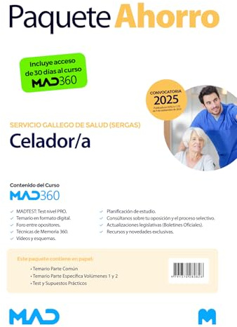 Oposiciones Celador/a del Servicio Gallego de Salud (SERGAS). Paquete Ahorro de Libros y Curso MAD360