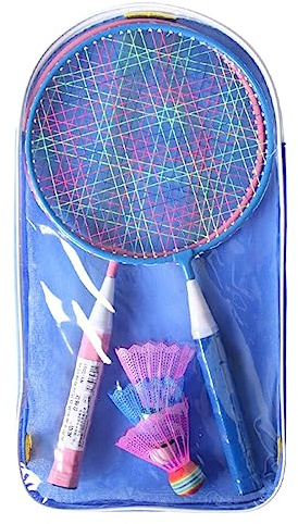 SkyPOOU Set di 2 racchette da badminton per bambini, giocattolo leggero per bambini, con 3 volani, racchetta per bambini, giocattolo sportivo con volani