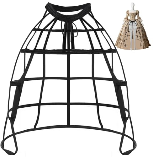 Skdqiee Victorian Hoop Skirt Petticoat, 5 Hoops Cage Pannier, Adjustable Waistband Bustle Petticoat for Wedding Dress & Cosplay Black