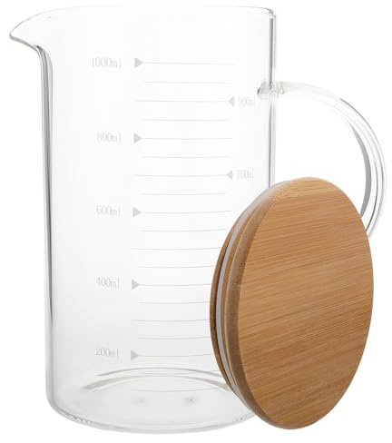 ZUNOXAZ Jarra Medidora de Vidrio con Tapa y Asa, Taza Medidora Graduada de 1000 Ml, Vaso para Líquidos en Cocina y Repostería, Herramienta de Medición Segura y Versátil para Té, Jugo