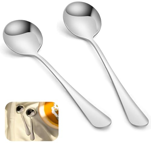 2 Pcs Soup Spoons, Tablespoons, Desert Spoons Oval Shape Stainless Steel, Soup Spoon and Table Spoons Set for Daily Dining