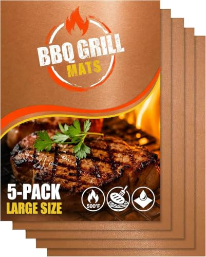 Tapis de Cuisson Barbecue (Lot de 5) - Feuille de Cuisson pour Barbecue Réutilisable et Resistante à la Chaleur pour BBQ à Gaz, Électriques, au Charbon de Bois et pour Plancha, 50 x 40 cm, Noir