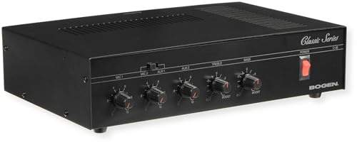 Bogen C35 Classic Series 35W Public Address Mixer Amplifier, 4-Input PA Amplifier with Telephone Paging, 4/8/16 Ohm, 25V/70V Outputs, Treble & Bass Controls, Thermal Protection, Black