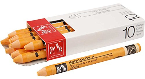 Caran d'Ache NEOCOLOR II 030 ORANGE/ORANGE (7500.030) / Pastelle 10 Stück (1er Pack)/ aus Wasservermalbarem Wachs/Für Papier Karton Glas Holz Leder Stoff Stein