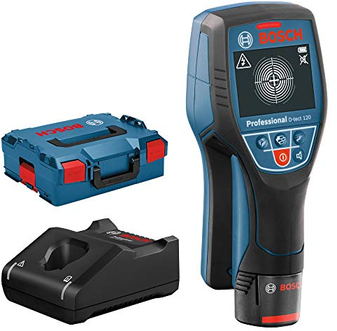 Bosch Professional 12V System Rilevatore D-tect 120 (1 batt. 12V, rilevamento max. tubi in plastica/sottostrutture/cavi sotto tensione/metalli magnetici/non magnetici: 60/38/60/120/120 mm, L-BOXX)