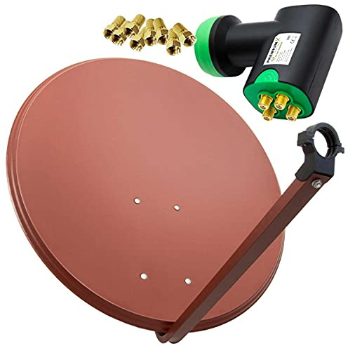 Premium X Satelliten-Komplettanlage 100cm Satellitenschüssel Aluminium Rot Quad LNB 8X F-Stecker, SAT bis 4 Teilnehmer Receiver