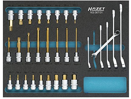 Hazet Schraubendreher-Steckschlüsseleinsatz-Satz 163-367/31, Länge 519 mm | 1/2 Zoll (12,5 mm) Vierkant hohl, Antrieb 1/2 Zoll (12,5 mm) Vierkant hohl, TIN beschichtet, Länge 519 mm, Breite 392 mm