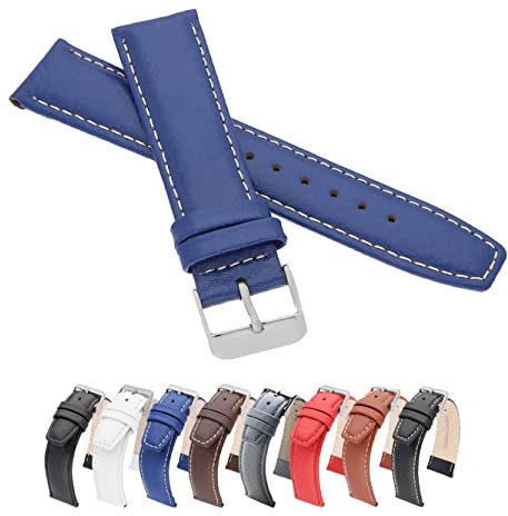MARCHEL Lederarmband WB Schwarz Blau Braun Weiß Uhrenarmband Leder Genarbt