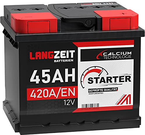 LANGZEIT Autobatterie 12V 45Ah 420A/EN Starterbatterie Batterie ersetzt 36Ah 40Ah 41Ah 43Ah 44Ah 46Ah 47Ah