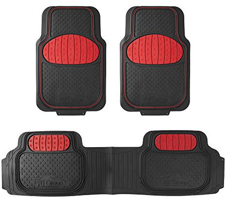 FH Group Car Floor Mats - Heavy-Duty Rubber Floor Mats for Cars, Universal Fit Full Set, Trimmable Automotive Floor Mats, Climaproof Floor Mats for Most Sedan, SUV, Truck Floor Mats Red