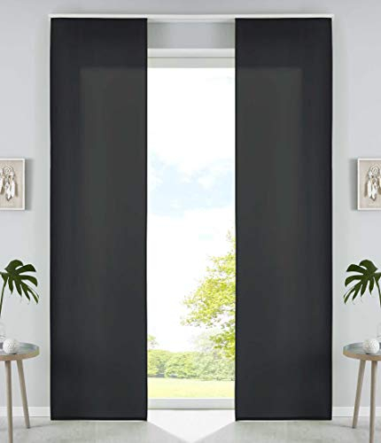 Gardinenbox 2er Set Schiebegardinen Flächenvorhänge Mikrofaser Vorhang Gardine Schiebe Matt Paneelwagen Beschwerungsstangen, 100% Polyester, Schwarz, HxB 245x60 cm