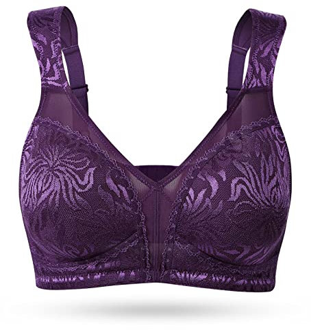 WingsLove Women's Full Coverage Bra Non Padded Comfort Minimiser Bra Wire-Free Bra Plus Size (Purple 36DD)
