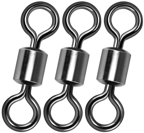 Alwonder 50pcs Fishing Barrel Swivels, Sea Fishing Swivels Black Nickel Sea Tackles Connector Stainless Steel Terminal Tackle Accessories 30KG/Size 6