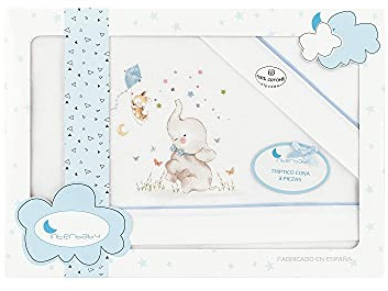 Danielstore Sabanas Capazo Carro Sabanas Bebe Moisés Bebé Algodón 100% 40x80 cm Fabricado en España Incluye Sabana Bajera, Encimera y Funda de Almohada (Elefante Azul)