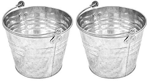 Pamex - Pack de 2 Cubos de Metal Galvanizados de 6 Litros, 24,5 x 19,1 cm, Con Mango de Metal para Limpieza, Jardinería, Hogar - Balde, Cubeta, Barreño Metalizado