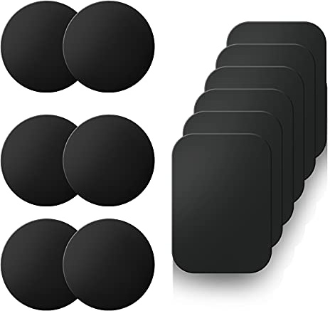 LIUCOLI Metallplatte Handy, Metallplatte für Magnet Handyhalterung 12 Stück - Metallplättchen Fuer Kfz Magnetische Handyhalter, Metall Platte mit Klebefolie für Auto Zubehör, 6 Runden und 6 Rechtecke