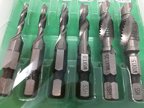 6tlg Kombi Gewindebohrer HSS M3-M10 Bit 1/4 für Bohrmaschine Akkuschrauber SET