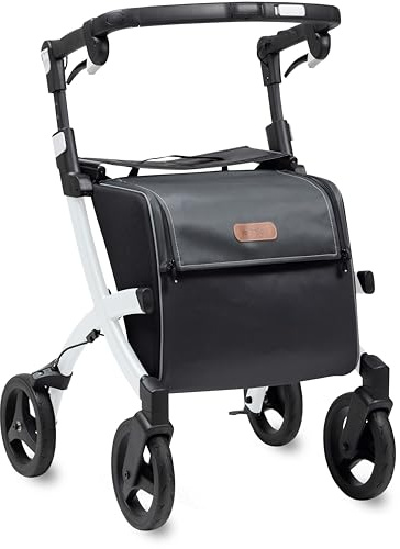 Rollz Flex Rollator, Einkaufsrollator, Einkaufstrolley, mit Sitzmöglichkeit, faltbar, 20 kg Zuladung, Pebble White, 62 cm Sitzhöhe
