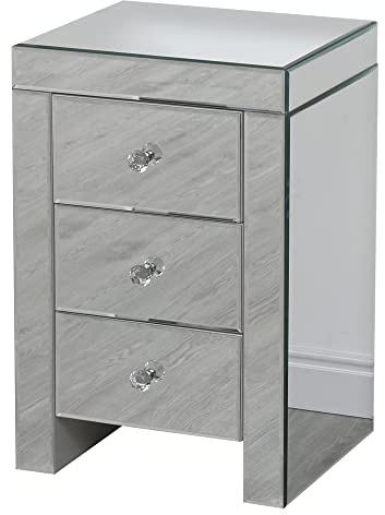 FUSIDE Mirror Bedside Table,Mirrored Bedside Tables with Slim 3 Drawers,Mirrored Chest of Drawers,Storage Cabinet for Bedroom with Glass Drawer Front,40X35X60CM