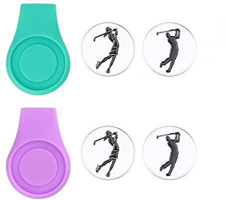 DONGKER Golf Ballmarker mit Magnetisch Hut Clip Set, 2 Stück Silikon Hut Clip +4 Stück Magnetisch Ballmarker, Golf Mütze Clips Geschenke für Golfhandschuhe, Hüte, Taschen, Kappen, Visier