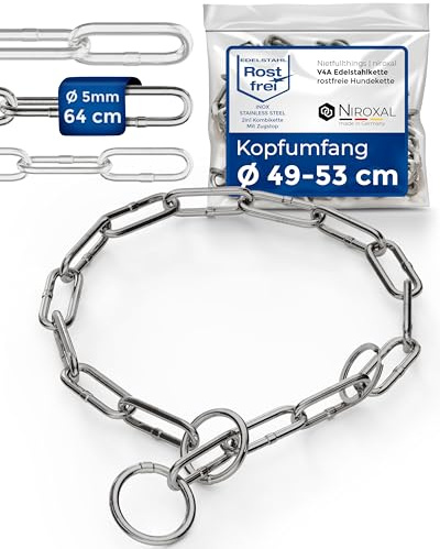 NietFullThings Slip Chain Dog Collar with Pull Stop – Stainless Steel Training Chain – Long Links 5 mm – Head Size 48–52 cm – Total Length 64 cm