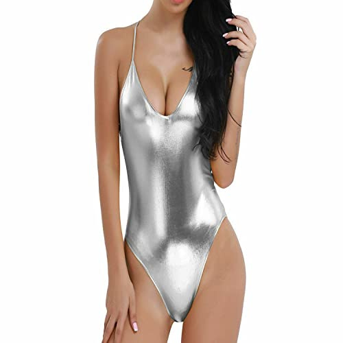 R&N FASHIONS - Womens Shiny Metallic Wet Look Sleeveless Sexy Bodysuit - Gymnastics Thong Leotard - One Piece Ballet – Perfect for Dance
