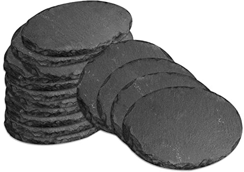 mtb more energy 15er Set Schiefer Schilder Täfelchen - 10x7 cm - Oval - zum selbst Beschriften für Garten, Haushalt, Basteln, Geschenke
