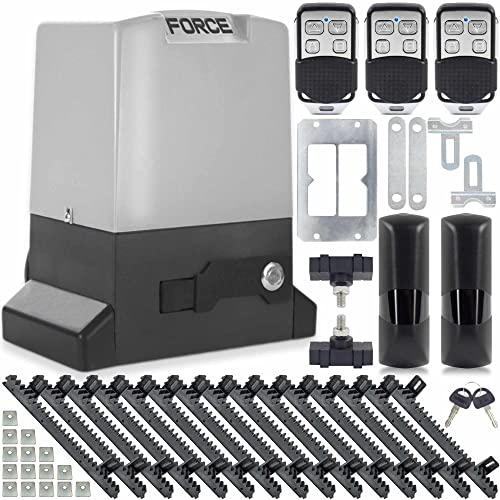 FORCE 2000 Sliding Gate Drive Automatic Gate Opener for Max. 2000 kg, Sliding Gate with 3 Remote Controls, 5 m Rack,