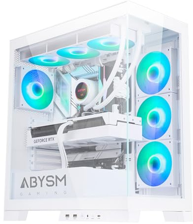 Abysm Gaming Caja PC Gamer Danube SAVA H500 White ATX con Espacio para Tarjetas Gráficas de hasta 430 mm, Lateral y Frontal de Cristal Templado, USB-C y Ventiladores ARGB