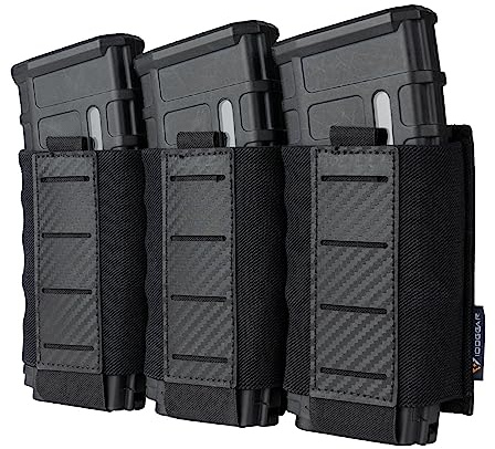 IDOGEAR Taktische 5.56 Triple Mag Pouch MOLLE Magazintasche Gewehr Magazinträger mit Kohlenstofffaser gemusterte PP Platte Fit für M4 M14 M16 AR15 (Black)