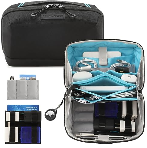 Lychii Tech Pouch, Kabeltasche Wasserdicht mit Große Kapazität, für Aufbewahrung Kabel, Festplatten, Ladegeräte, Powerbanks, SD-Karte, Mäuse (Schwarz-Blau)