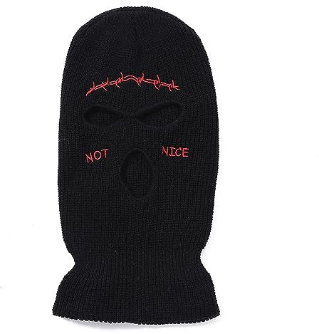 QOHNK Sturmhaube, 3-Loch-Stickerei, Skimaske, Mützen, Winter, warm, gestrickt, Unisex, 2 Stück, Schwarz , M/XL
