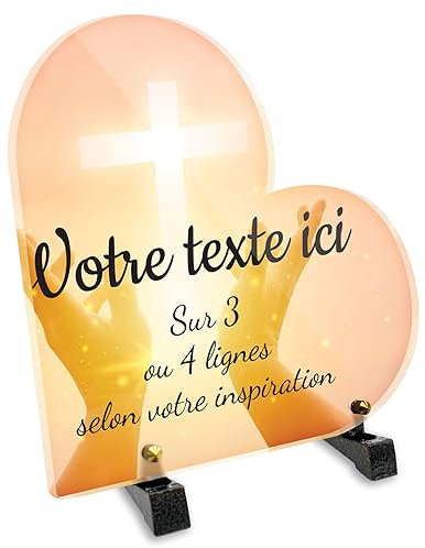 OCAP-FUNERAIRE.COM Plaque funéraire Coeur Personnalisable en plexi Motif Mains et Croix Chrétienne, différentes Tailles, épaisseur 6mm, personnalisée sur Plusieurs Lignes 20x20 cm