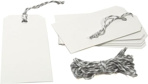 Frau WUNDERVoll® 40 Anhänger weiß, Rechteck 5x10cm inkl. 12m Kordel/Papieranhänger, Geschenkanhänger, Gastgeschenk Hochzeit, Vintage, Geschenk, Etiketten, Tags, Geburtstag, Dekoration