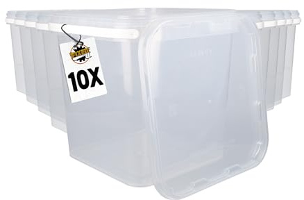 FixedByU Deckeleimer 10 Stück - 5L - transparent - quadratisch - Eimer aus Kunststoff lebensmittelecht - luftdicht und stabil - Leereimer Griff und Deckel - Lebensmittelecht - Lebensmittelecht