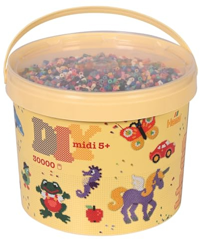 Hama Perlen 181-67 Bügelperlen im Eimer mit ca. 30.000 Midi-Perlen im Volltonmix mit 22 Farben, für Kinder ab 5 Jahren