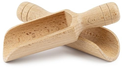 BICB Set of 2 European Beechwood Scoops 14cm (5.5-Inch) – Small Wooden Spoons for Kitchen Jars, Flour, Coffee & Spices – Handcrafted Scoop for Bath Salts
