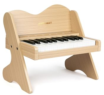 ZIPPY MAT Kinder-Klavier-Tastatur, 25 Tasten, berührungsempfindliches Bedienfeld, Lautstärke einstellbar, Mini-Musik-Lerninstrument-Spielzeug, Holzklavier für Kleinkinder Mädchen Jungen (Oak)