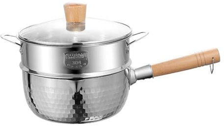 Folpus Cacerola con vaporera para Fideos, Cacerola portátil para y condimentos, Olla para Sopa, ollas con Tapa para Hotel, Senderismo, Camping y casa, 16CM