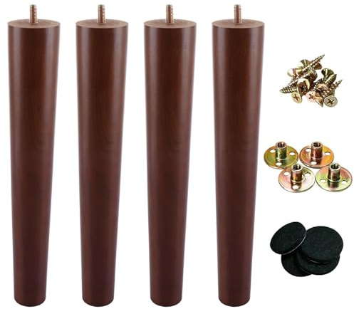 VIDETOL 30cm Wooden Furniture Legs Set of 4, Nature Solid Wooden Sofa Legs, Sofa Replacement Feet with Mounting Plate & Screws for Cabinet, Bed, Chair, Sofa, Dresser Table and TV Stand