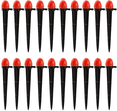 VooGenzek 20 PCS Micro Stake Emitter Dripper, Adjustable Drip Emitters Water Irrigation Drippers, 360 Degree Water Flow Drip Irrigation System, for 4mm/7mm Tube