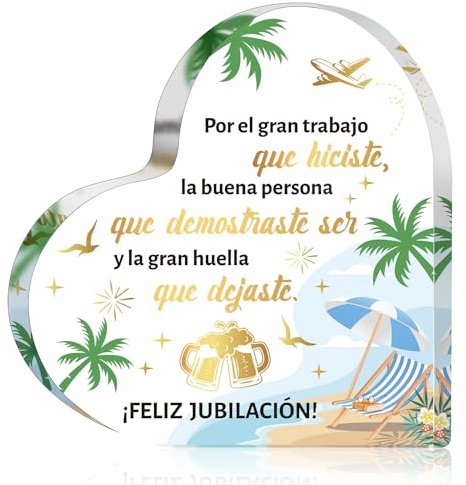 HOWAF Regalos Jubilacion Corazón Acrílico Placa Adornos, Tarjeta Jubilacion, Tarjeta Despedida Trabajo Feliz Jubilacion Decoracion para Regalo Compañera Trabajo, Regalo Jubilacion Hombre Mujer