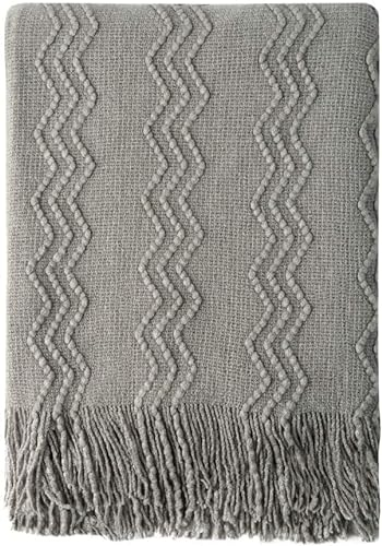 Domarex Akryl-Strickdecke mit Fransen 130x170 cm - Weich, Warm und Dick - Perfekt für Sofa und Bett - Dekorativer Überwurf für Gemütliche Abende - Grau