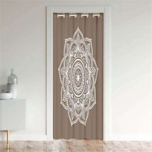 Odot Tende Oscuranti per Interni Porta, Stile Mandala Stampa 3D Tende con Occhielli per Interni Tenda Divisoria per Stanza Tenda Porta Isolamento Termico per Finestra (80x150cm,Marrone Chiaro)