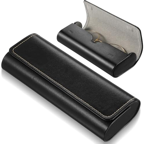 COMNICO Funda Rígida Portátil Para Gafas de Sol y Lectura - Estuche Ligero de Piel Sintética - Caja de Viaje de Metal Para Hombre y Mujer, Negro, Talla Única