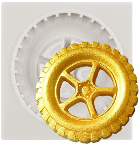 MINFEIDMS 3D Runde Reifen-Fondantform LKW Radform Silikonform für Zucker, Kuchen, Dekoration, Cupcake-Topper, Schokolade, Gummipaste, Süßigkeiten, Polymerton